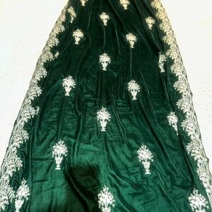 Elegant Green and White Embroidered Fabric